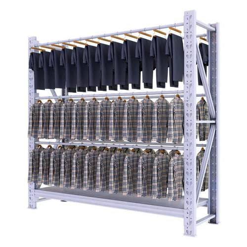 金硕300KG中型货架多层仓储衣服置物架服装展示架圆管仓库挂衣架