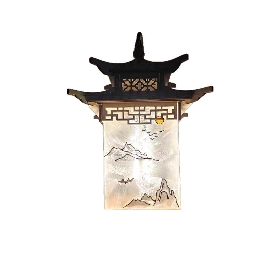 新中式宋代美学禅意茶室餐厅仿古建筑房子凉亭玄关灯四角凉亭吊灯