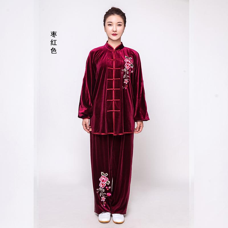 小和山太极服女金丝绒秋冬加厚春秋练功刺绣2018新款太极拳服装男