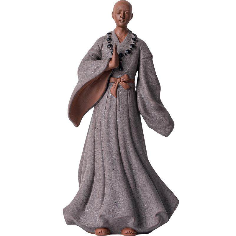 中式禅意小和尚摆件陶瓷人物工艺品佛系家居客厅书房桌面装饰摆设