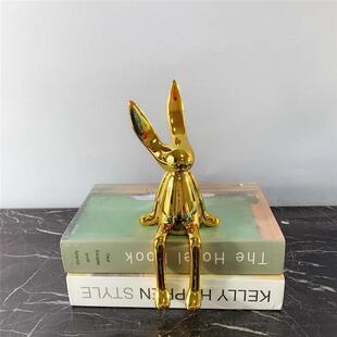 创意电镀银金蓝色坐立兔子摆件机器兔简约现代家居软装饰品摆设