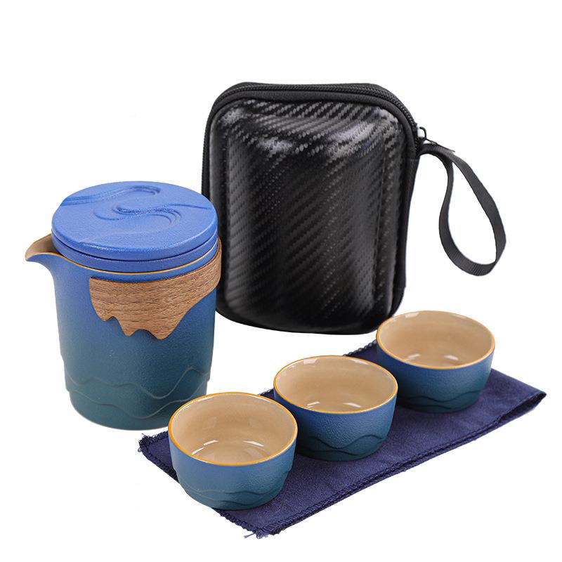 便携旅行茶一露壶三杯快客杯磨砂质感营载公司礼广告艺001具年会