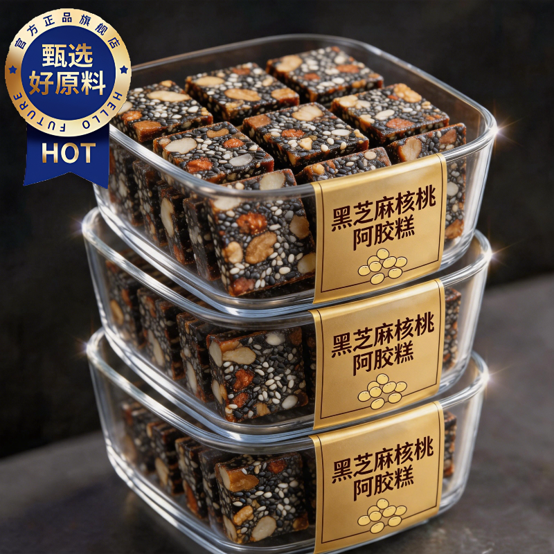 央妈推荐！黑芝麻核桃阿胶糕即食手工熬制补气血滋补养生糕点零食