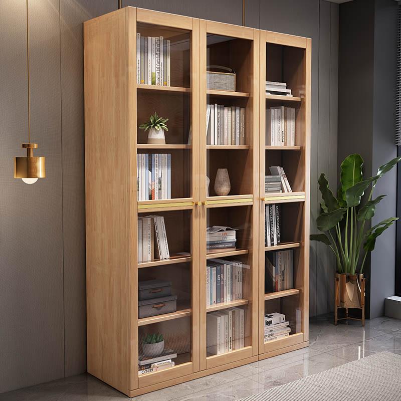 全实木书柜落地置物柜大容量收纳柜办公室文件柜客厅靠墙书架书柜