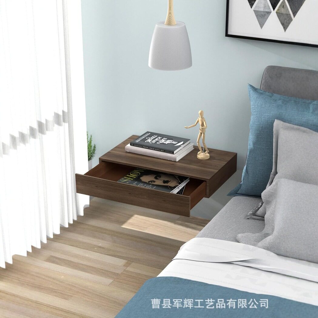 木质墙上壁挂式置物架带抽屉盒浴室洗漱用品收纳架实木卧室床头柜