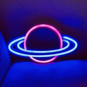 LED霓虹灯 木制双环星球多色造型灯星空主题活动派对装 饰灯氛围灯