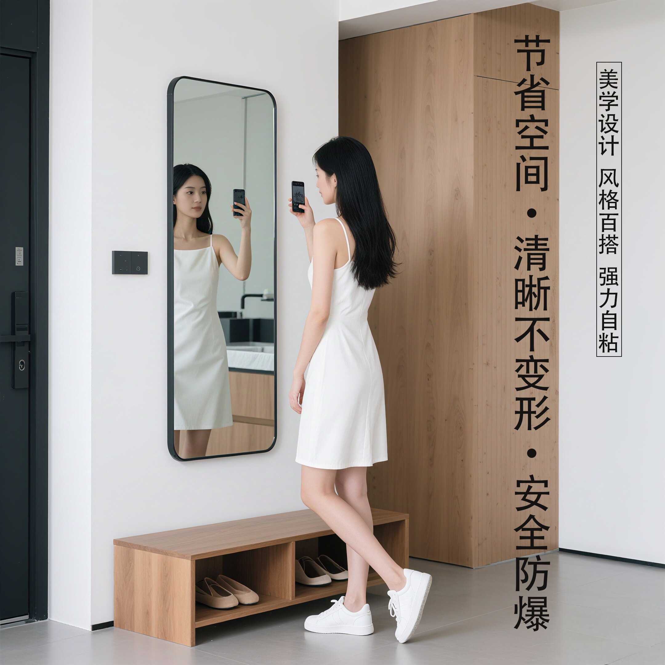 自粘免打孔全身镜贴墙落地
