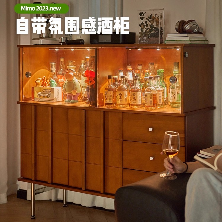 中古风实木玻璃酒柜餐边柜