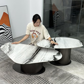 家用茶桌创意异形茶几奢石高低组合意式 极简客厅天然大理石茶几