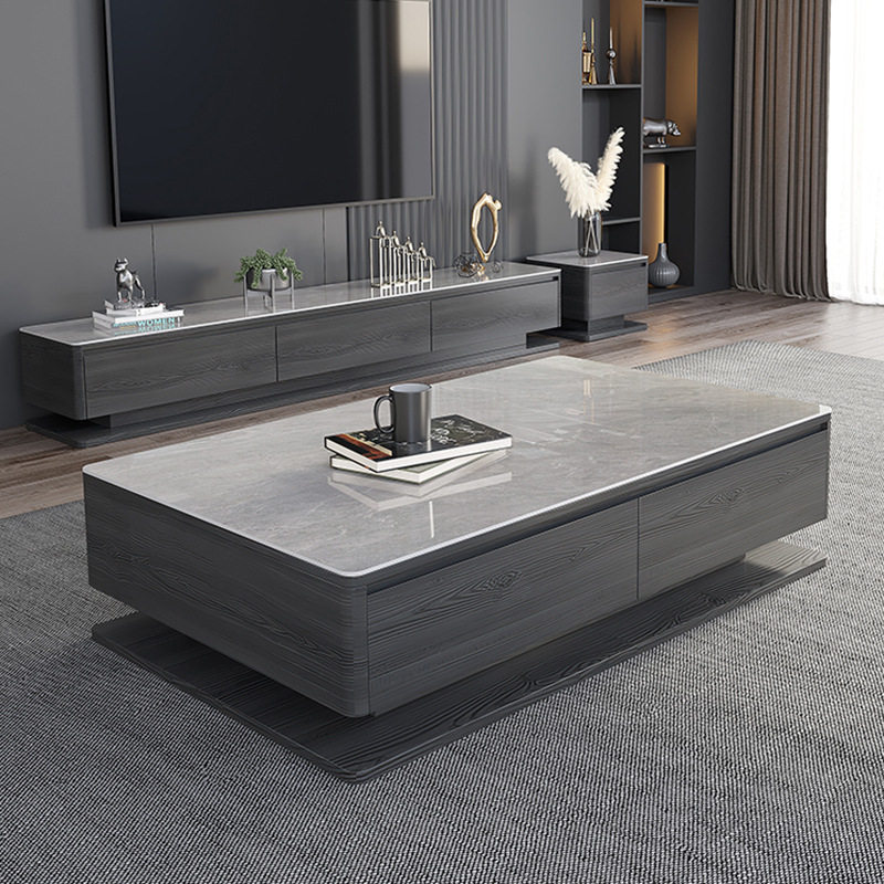 轻奢极简茶几电视柜组合家用高端现代小户型客厅新款黑色岩板茶台