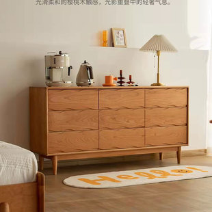 全实木九斗柜樱桃木北欧现代储物柜多功能客厅整装黑胡桃木收纳柜