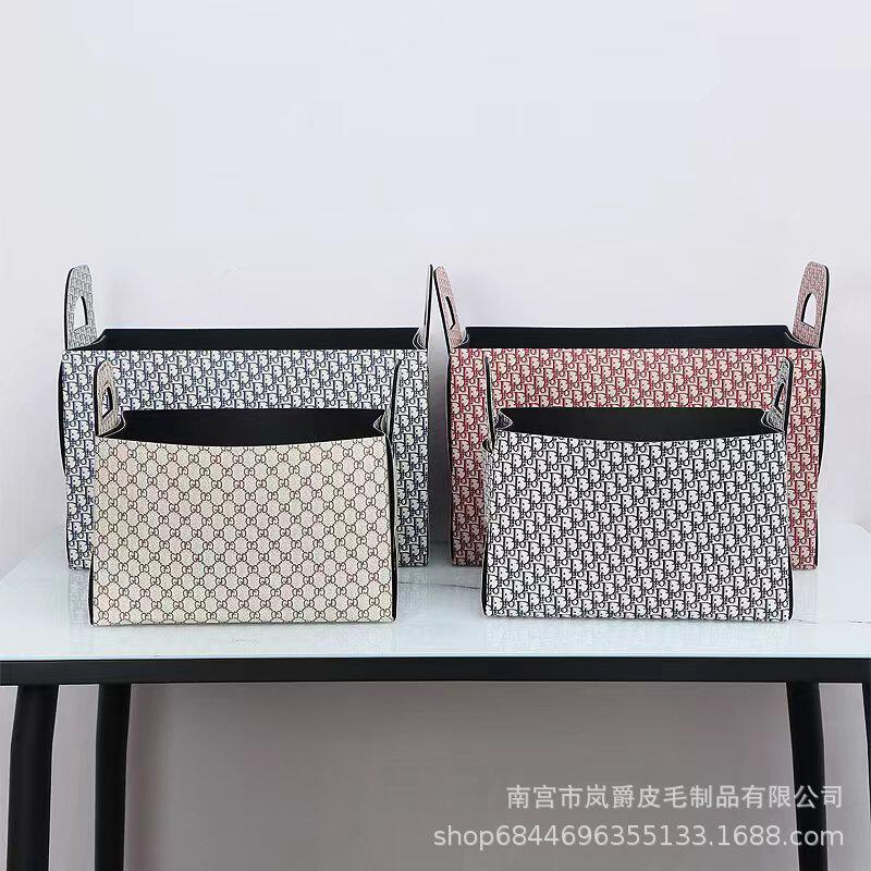 汽车后备箱车载毛毡收纳筐篮超大容量家用整理衣物皮革收纳箱新款