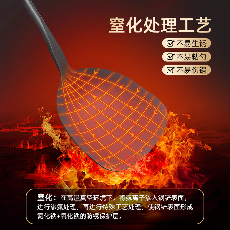 铸铁锅铲家用炒菜铲子厨具不锈钢木柄炒勺炒菜勺子铲套装长柄金小
