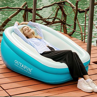 跨境热销自动充气沙发单人露营户外懒人可躺可睡PVC植绒充气式