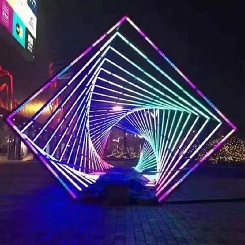 爱心全彩时光隧道拱门LED发光打卡几何防水亮化工程户外互动装置
