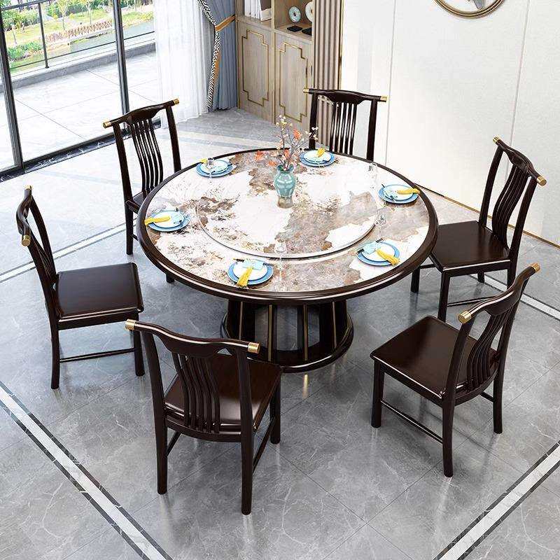 新中式岩板餐桌椅子组合可折叠方圆两用家用吃饭桌子简约现代家具