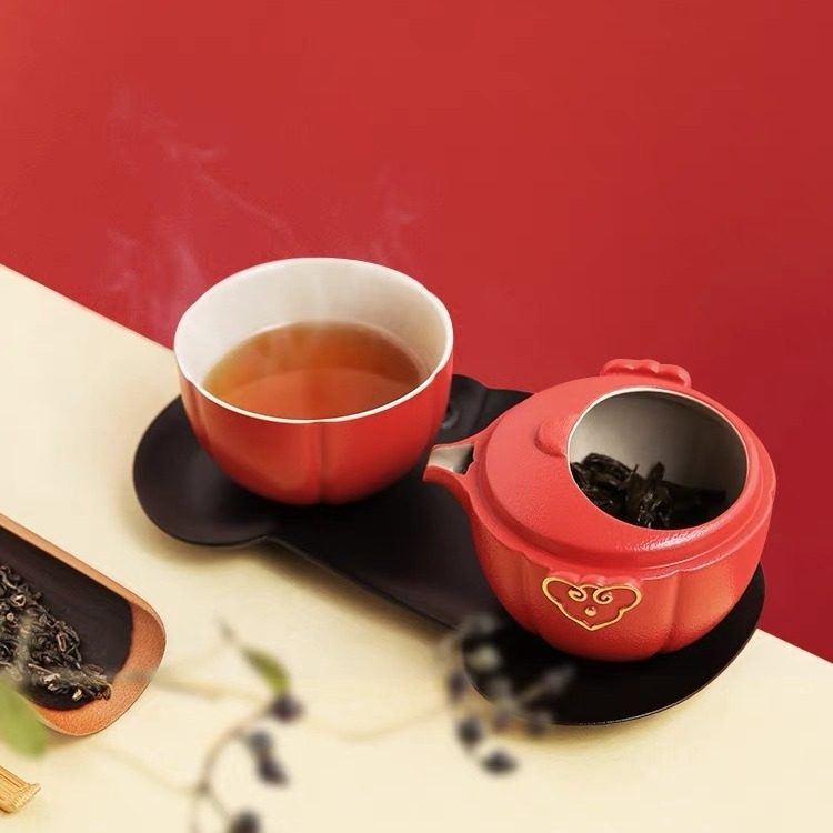 陆宝陶瓷茶具祥云如意随手泡旅行套装收纳便携式泡茶快客杯带托盘
