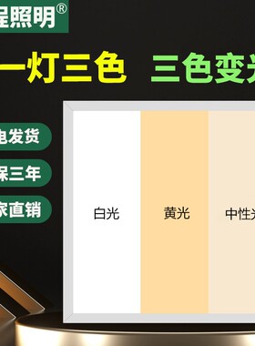 三色变光集成吊顶led600x600平板灯300x1200铝扣板办公室工程灯盘