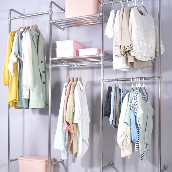 雅晴不锈钢钉墙式开放金属衣架卧室彻墙式衣柜落地简易衣帽间定制