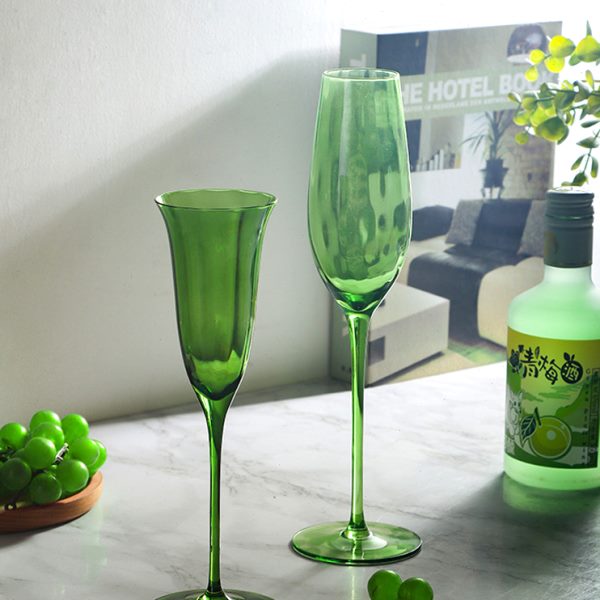 复古绿色高脚杯花形红酒杯香槟杯水晶玻璃鸡尾酒杯马天尼冰淇淋杯