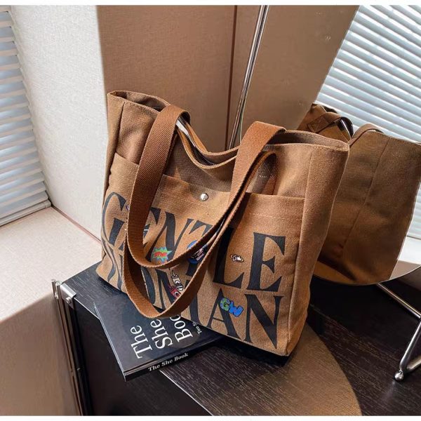 大容量帆布包包女2023新款手提袋单肩包百搭大学生上课通勤托特包