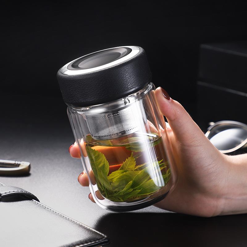 双层隔热泡茶杯茶水分离玻璃杯男女保温便携防摔小巧迷你水杯