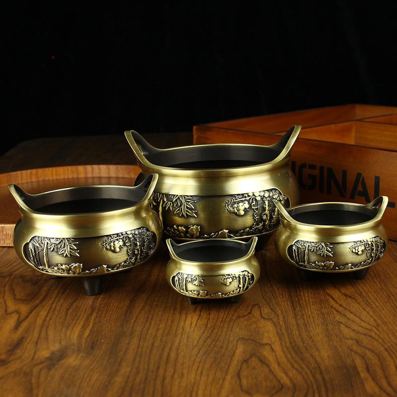 黄铜雕花桥耳炉家居室内供奉纯铜香炉线香炉香薰炉摆件葫芦香插