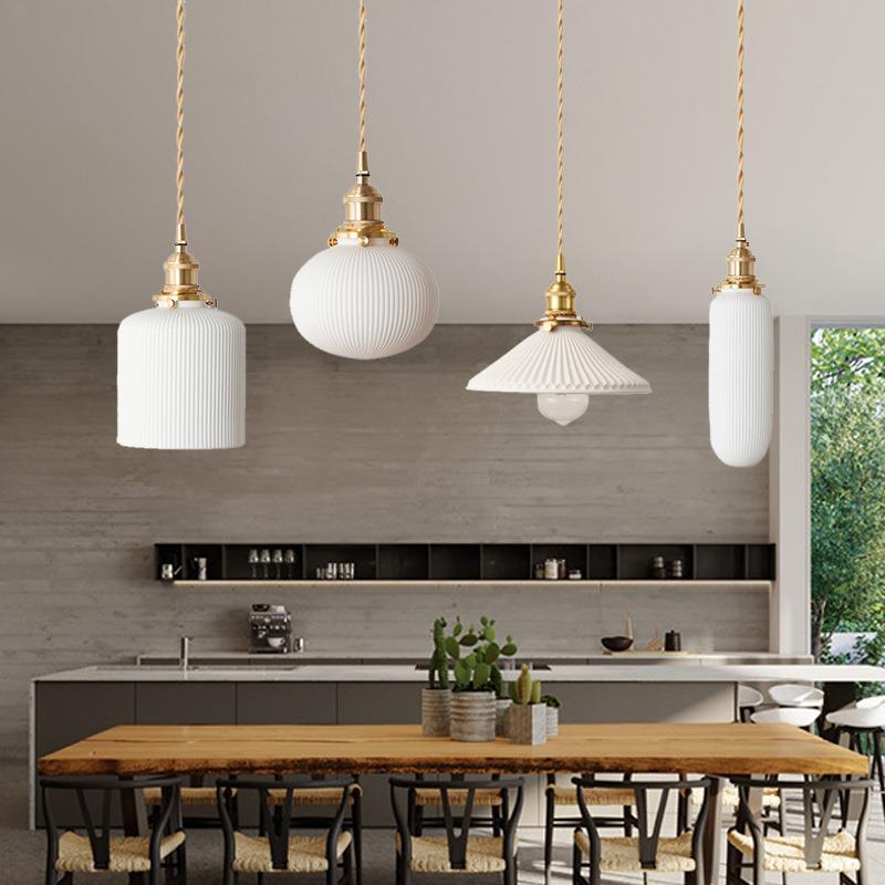 北欧简约铜吊灯餐厅卧室床头吧台复古日式茶室手工陶瓷单头小吊灯