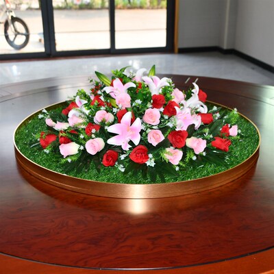 餐桌假花大圆桌中间装饰花摆件人造花圆形转N盘绢花草坪草毯仿真