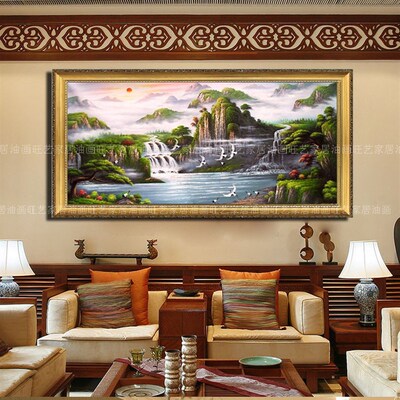手绘客厅酒店别墅办公室餐v厅沙发背景书房山水风景油画家居挂画