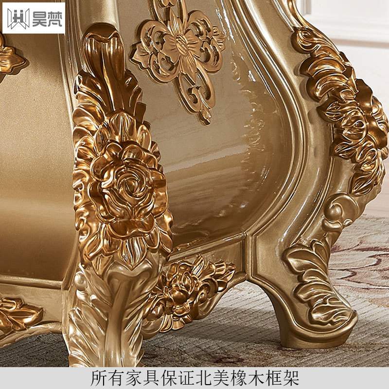 欧式大理石餐桌椅组合全实木雕花奢华别墅圆形带转盘吃饭桌大餐台