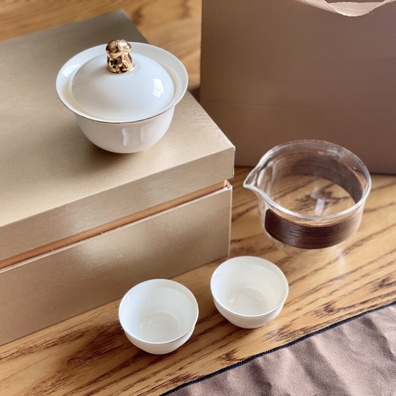 金秋玉兔羊脂玉旅行茶具套装出差旅行家居送礼全套包装