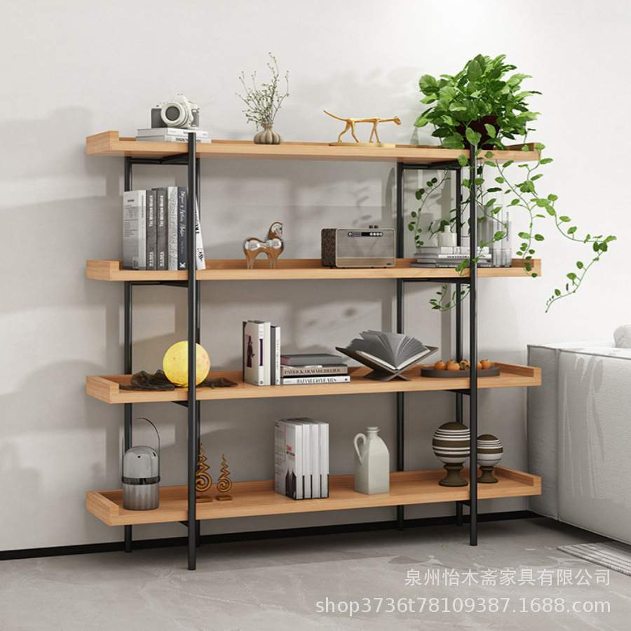 美式创意铁艺实木书架服装店展架办公室家用置物架落地茶室博古架
