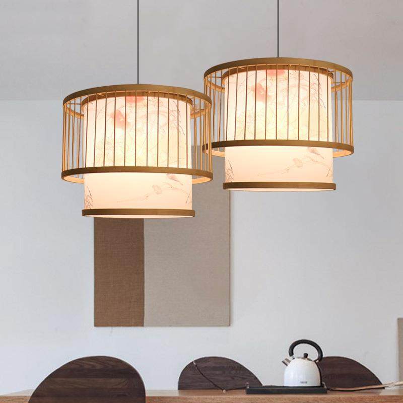 吊灯现代中式竹艺灯日式榻榻米饭店竹编灯卧室餐厅吊灯