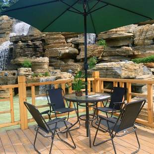 户外高端休闲简约庭院花园可折叠便携桌椅露天阳台带伞六件套组合