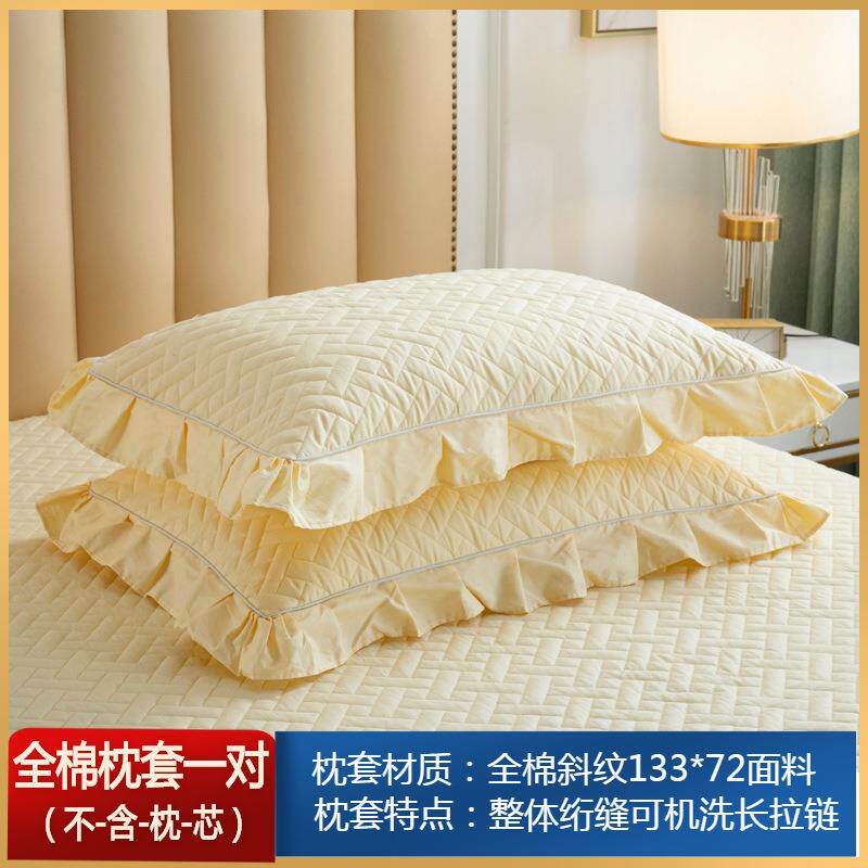 A5L韩版蕾丝花边枕套一对装夹棉枕芯套单人成人大枕头套纯棉