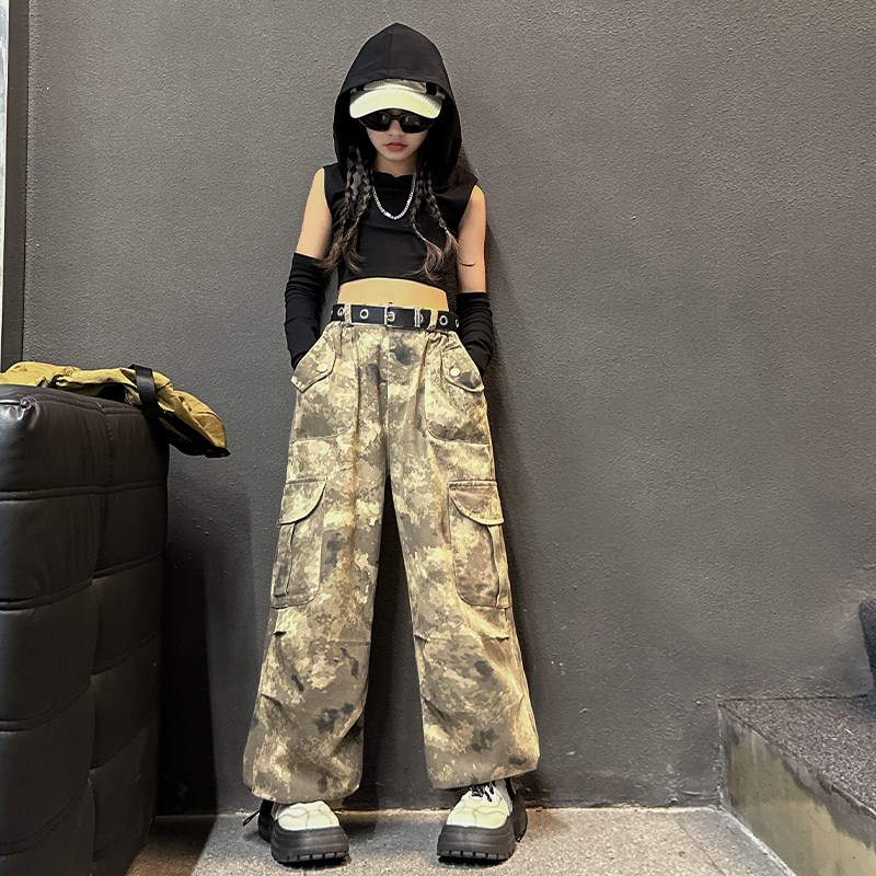 速发孩爵士舞装装街舞少儿潮服迷彩jaz儿嘻哈套服走秀演出服少z服