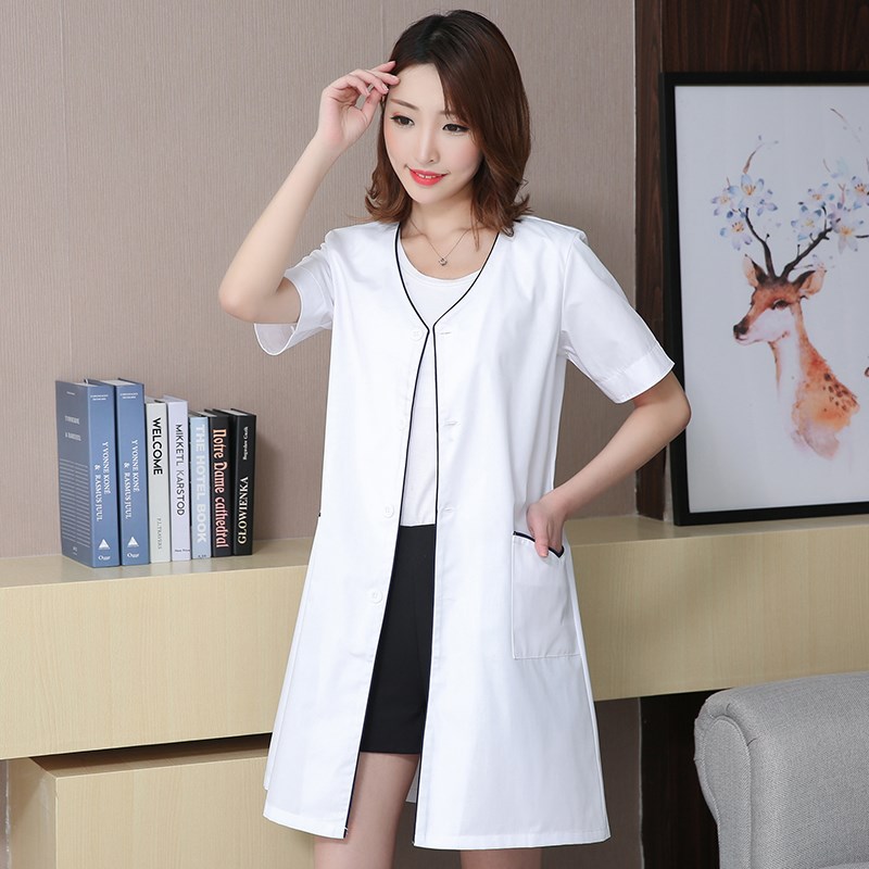 速发韩版白大褂皮肤管理院工作服师高端绣中纹薄款衣服