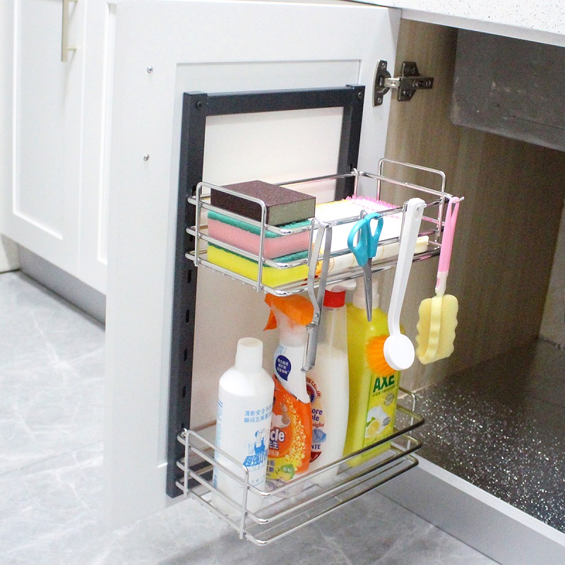厨房垃圾桶家用带盖橱柜水槽下不锈钢置物架篮挂钩分类隐藏垃圾桶