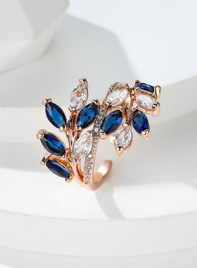 Marquise Cut Royal Blue Green Purple Pink Zircon Leaf Rings