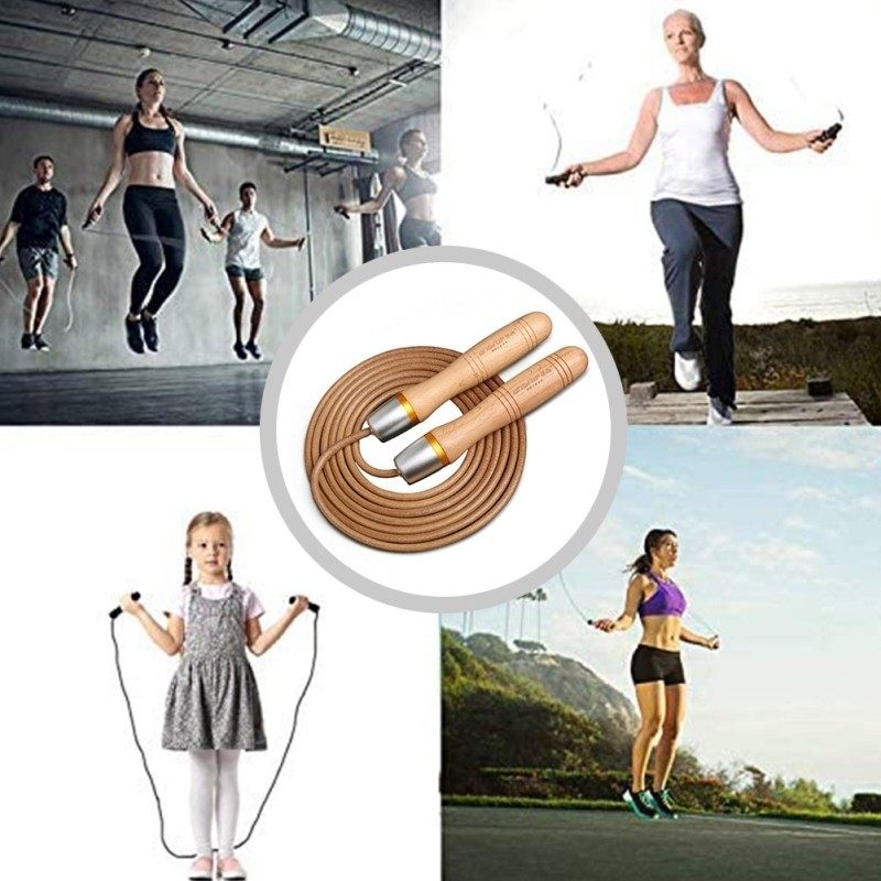 Cowhide Leather Jump Rope Wood Handle Adult Skipping Ropes