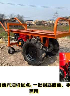 汽油用动平板车三轮车果园v鸡公车工地手推车山地农运独轮车电输