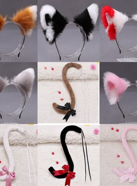 Ikat Kepala Telinga Kucing Serigala Rubah Merah Berbulu Hias