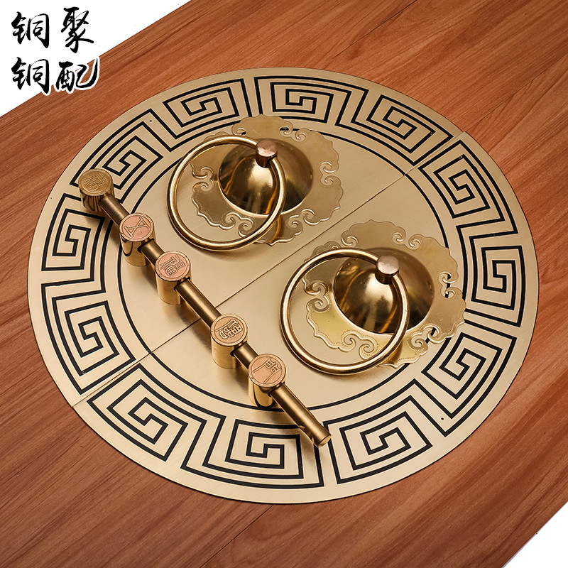 纯铜仿古大门门环拉手玻璃门复古圆形拉环把手老式门栓锁扣铜配件
