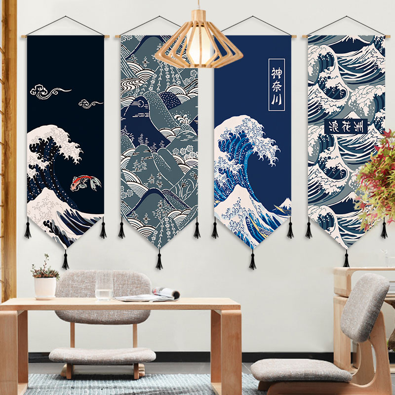 日式浮世绘布艺挂画餐厅挂毯寿司料理店背景墙装饰画卧室床头挂布图片