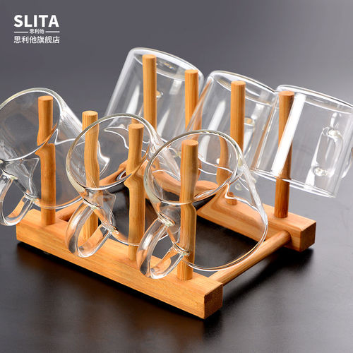 极速楠竹杯架茶杯架子茶具收纳层架茶杯架托晾杯架竹制防尘沥水水