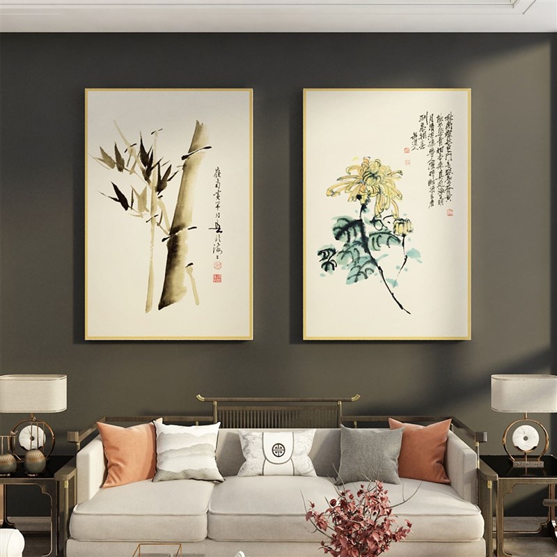 梅兰竹菊贴纸挂件壁画2023新年春节客厅餐桌墙面装饰电视背景布置