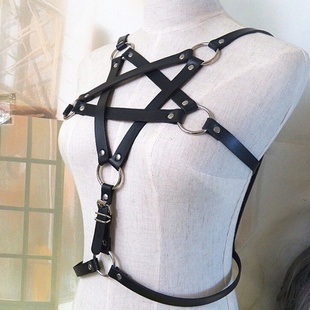 Style Leather 网红Woman Bra Punk Harness Belts Pentagram