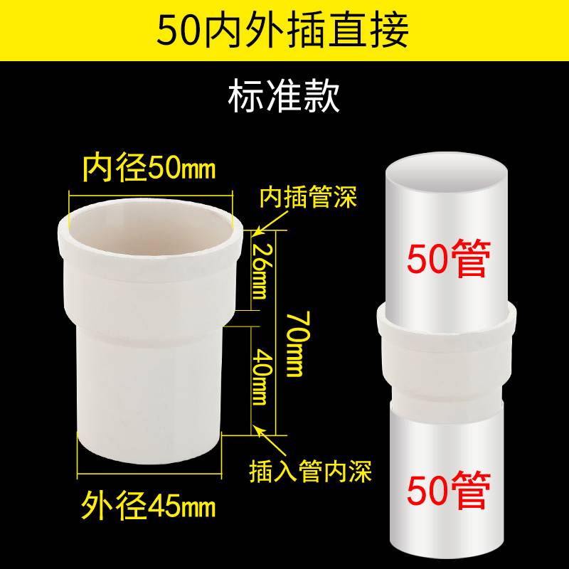 c延v管p长水管接头配件雨水管50 75 110内外插直接 50内插管直接