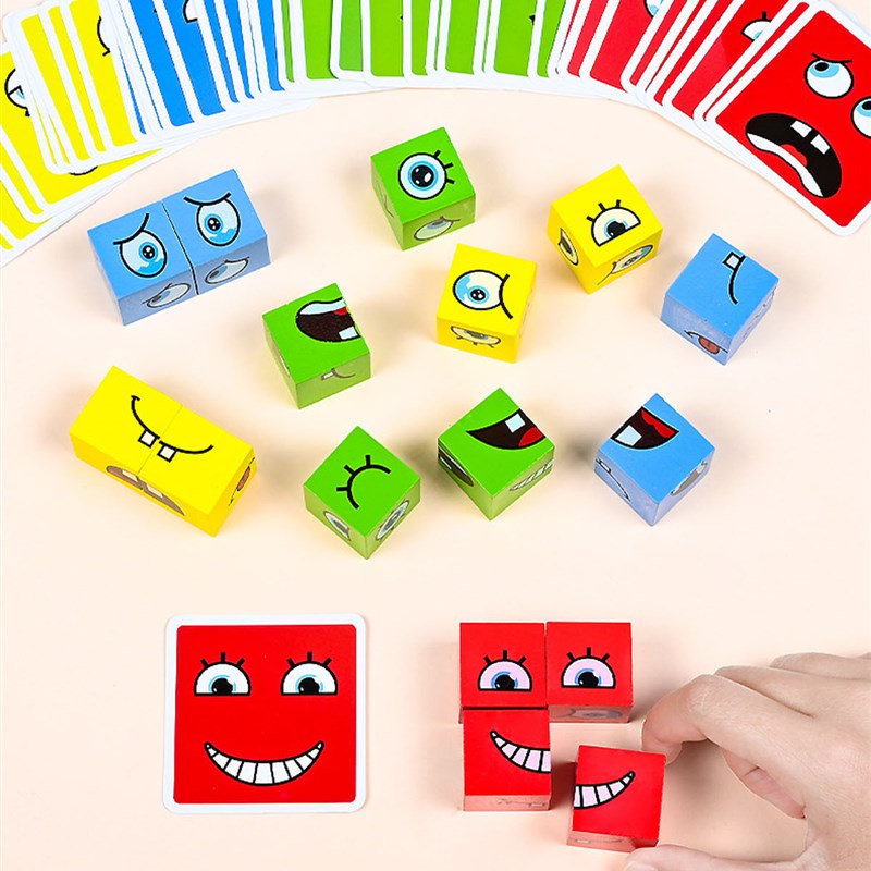 Cube Face Changing Building Blocks Board Game Wood Puzzle